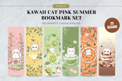 Kawaii Pink Summer Bookmark Set,Cute White Cat in Teacup Product Image 1