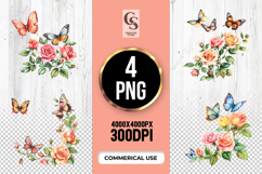 Rose and Butterfly Clipart Sublimation PNG Product Image 1