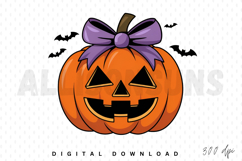 Halloween Pumpkin With Bow Sublimation Design Product Image 1