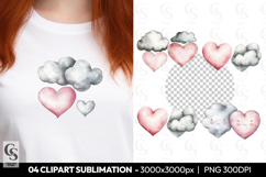 Cloud and Heart Cute Watercolor Clipart Sublimation PNG Product Image 1