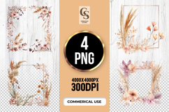 Neutral Boho Floral Frame Clipart Sublimation PNG Product Image 1