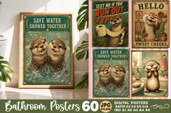 Bathroom funny otters posters, Retro 60 Posters JPG Bundle Product Image 5