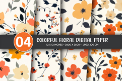 Colorful Floral Digital Paper Product Image 1
