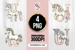 Watercolor Unicorn Alphabet Letter U Clipart Sublimation PNG Product Image 1