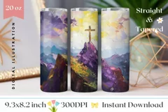 Easter Tumbler Sublimation, Cross Tumbler Wrap Design PNG Product Image 1