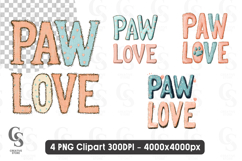 Cute Paw Love Typography Animal Lover Text Clipart PNG Product Image 1