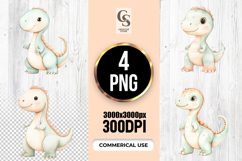 Cute Watercolor Baby Dinosaur Clipart Sublimation PNG Product Image 1