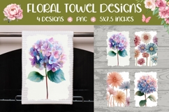 Hydrangea Flower Towel Designs, Floral Kitchen Towel PNG Product Image 1