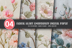 Floral Heart Embroidery Digital Paper Product Image 1