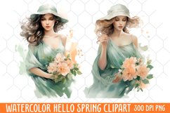 Watercolor Hello Spring Clipart, Hello Spring Clipart Product Image 1
