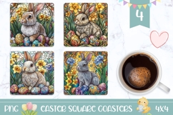 Stained Glass Bunny Coasters, Floral Easter Bunny PNG Product Image 1