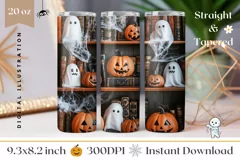 Halloween Pumpkins Tumbler Wrap, Ghosts Tumbler Sublimation Product Image 1