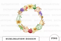 Watercolor Autumn Pumpkins wreath png Product Image 1