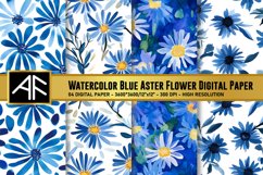Watercolor Blue Aster Flower Digital Paper Product Image 1