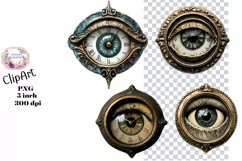 Clocks, Eyes, Steampunk, Ephemera, PNG, watercolor, Clipart Product Image 1