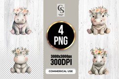 Cute Watercolor Baby Hippo Clipart Sublimation PNG Product Image 1