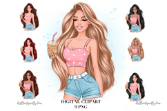 Cute Girl with Iced Coffee Clipart Product Image 1
