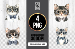 Watercolor Nerd Cat Clipart Sublimation PNG Product Image 1