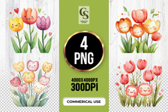 Cute Tulip Flower Watercolor Clipart PNG Product Image 1