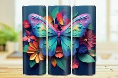 3D Butterfly 20oz Skinny Tumbler Wrap Sublimation Design. Product Image 1