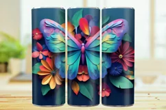 3D Butterfly 20oz Skinny Tumbler Wrap Sublimation Design. Product Image 1