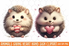 Animals Giving Heart Hand Sign, Watercolor Clipart Product Image 1