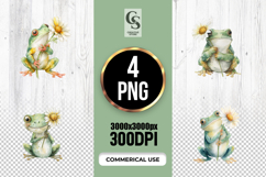 Watercolor Frog With Daisy Clipart Sublimation PNG Product Image 1