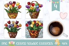 Stained Glass Easter Basket Square Coasters, Tulips PNG Product Image 1