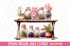 Flower Mason Jar Clipart, Watercolor Mason Jar Sublimation Product Image 1