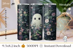 Cartoon Ghost Tumbler Wrap Design, Floral Halloween Tumbler Product Image 1