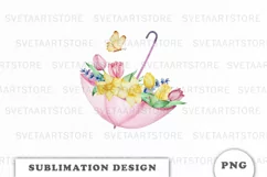 Watercolor Spring flowers umbrella png Product Image 1