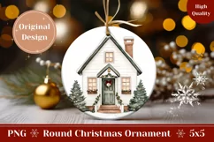 Watercolor Christmas House Ornament, Cute Winter Ornament Product Image 1