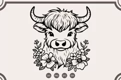 Floral Highland Cow svg, Highland Cow with Flower Clipart Product Image 1