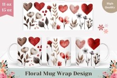 Watercolor Love Hearts Mug Design, Floral Mug Template Product Image 1