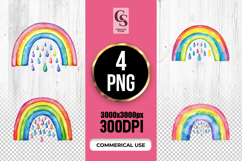 Watercolor Rainbow Raindrops Clipart PNG Product Image 1