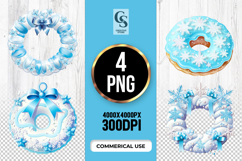 Blue Winter Donut Wreath Clipart Sublimation PNG Product Image 1