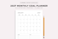2027 Monthly Goal Planner, Printable &amp; Fillable, A4/Letter Product Image 1