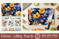 Retro Watercolor Flowers Cutting Boards sublimation Designs Product Image 1