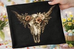 Boho Floral Cow Skull PNG Design | Western Bull Skull Sublim Product Image 3