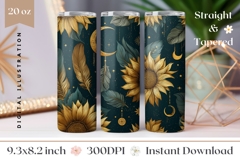 Sunflowers Tumbler Design, Boho Tumbler, Boho Flowers PNG Product Image 1