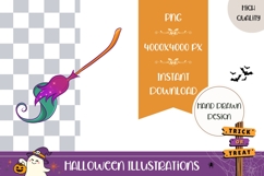 Hand Drawn Halloween Illustration, Cartoon Witch Broom PNG Product Image 1