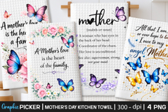 Butterfly Mom Kitchen Towel PNG, Mothers Day Sublimation Product Image 1