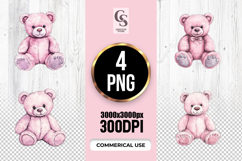 Cute Pink Teddy Bear Clipart Sublimation PNG Bundle Product Image 1
