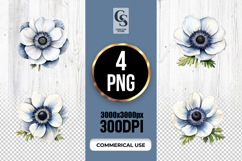 White Anemone Flower Illustration Clipart Sublimation PNG Product Image 1