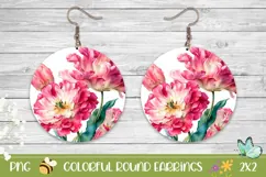 Pink Flowers Round Earrings, Flowers Earrings Print Product Image 1