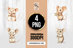 Cute Mouse with Flower Watercolor Clipart Sublimation PNG Product Image 1