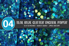 Teal Blue Glitter Digital Paper Product Image 1