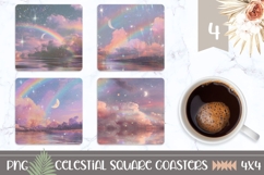 Glitter Sky Square Coasters, Rainbow Square Coaster PNG Product Image 1
