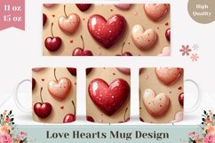 Cartoon Heart Mug Template, Love Hearts Mug Wrap Design PNG Product Image 1