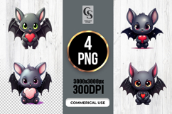 Cute Baby Bat Holding Heart Clipart PNG Product Image 1